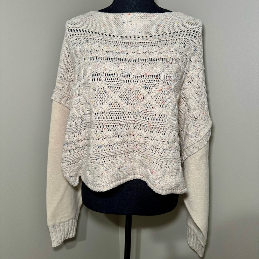 NWT Sweet‎ Lemon women’s mixed media sweater size M cream with multicolor flecks